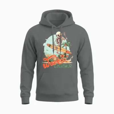 Retro Surfing Skeleton Unisex Hoodie - Graphite Heather