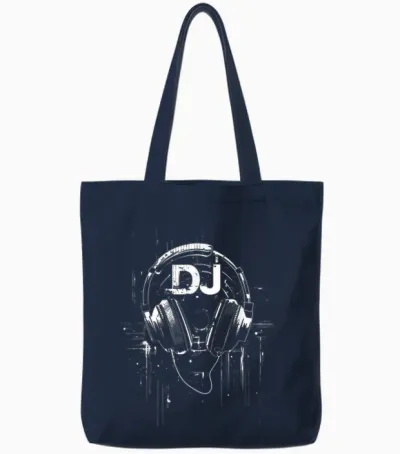 Dj T-Shirt Headphones, Black, S Tote Bags - Navy