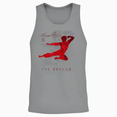 Bruce Lee the Dragon Flying Kick Silhouette Vintage T-Shirt, White Unisex Tank Top - Sport Grey