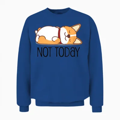 Cute Corgi Gift Funny Dog Lover Not Today Lazy Animal Short Sleeve Unisex Sweatshirt - Royal