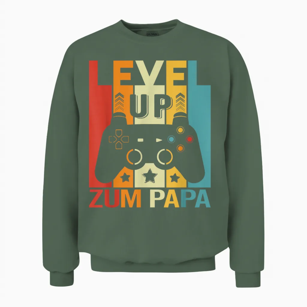 Level Up to Dad Father Pregnancy Announcement Gamer Unisex Sweatshirt in Military Green