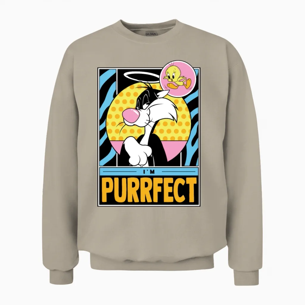 Looney Tunes Sylvester I'm Purrfect Funny Design Unisex Sweatshirt in Sand