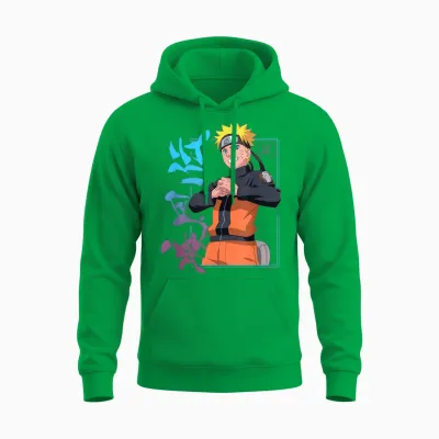 Naruto Shippuden Naruto Kanji Frame Colorful Anime Unisex Hoodie - Irish Green