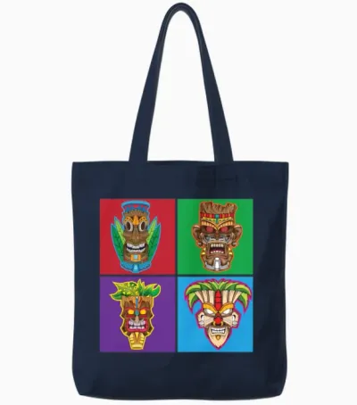 Retro Tiki Hawaii Tote Bags - Navy
