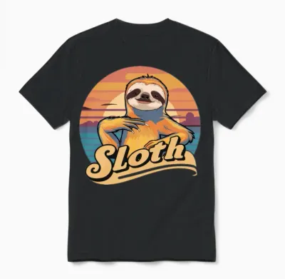 Funny Sloth Retro Vintage Unisex T-Shirt - Black