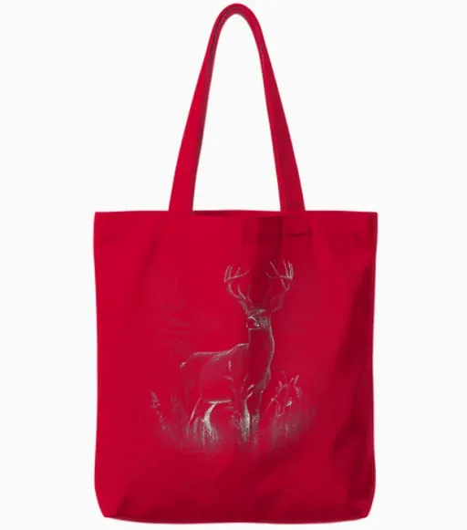 T-Shirt Deer in the Forest Nature Animals Deer Lovers, Green Tote Bags - Red