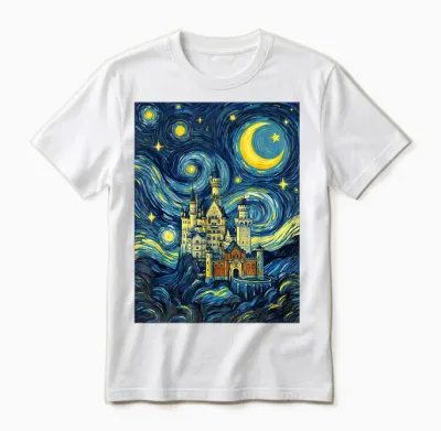 Château De Neuschwanstein Nuit étoilée Histoire De L'art Cadeau Unisex T-Shirt - White