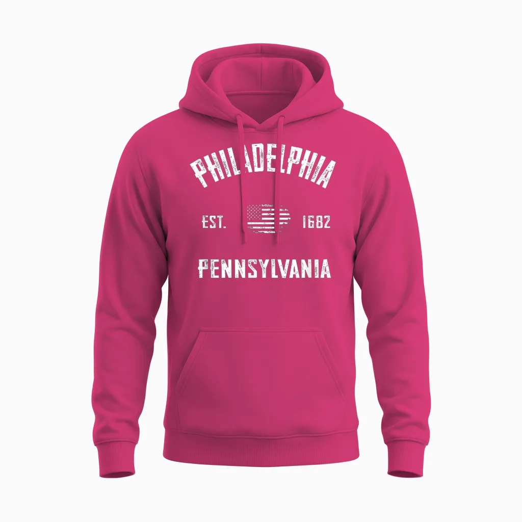 Philadelphia T-Shirt, Herren, Unisex-Erwachsene, Schwarz, S, Kurzarm, Klassisch, V-Ausschnitt Unisex Hoodie in Heliconia