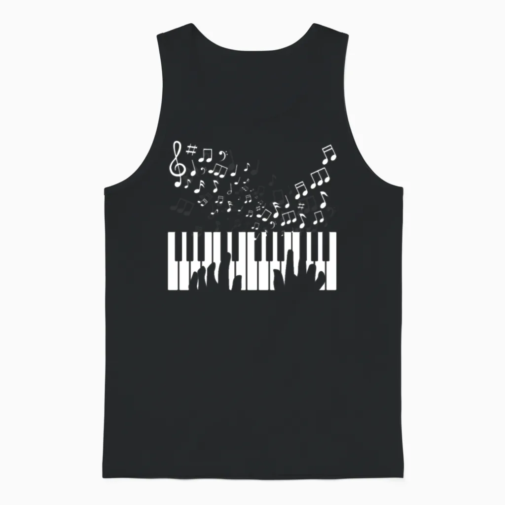 Piano Keyboard Music Notes - & Keys Unisex Tank Top in Black