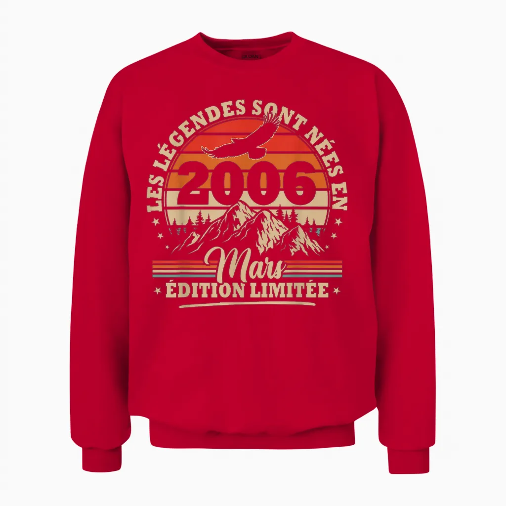 Vintage Anniversaire 20 Ans Cadeau Pour Né En Mars 2006 Unisex Sweatshirt in Red