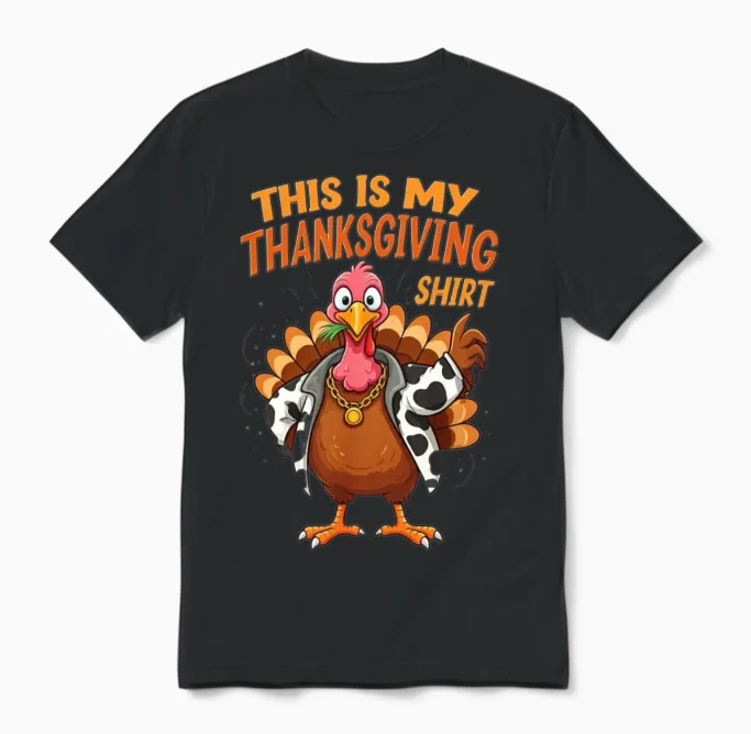 This Is My Thanksgiving Shirt Funny Thanksgiving Unisex T-Shirt in Black