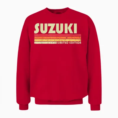 Suzuki Retro Vintage Japanese Name T-Shirt, Black Unisex Sweatshirt - Red