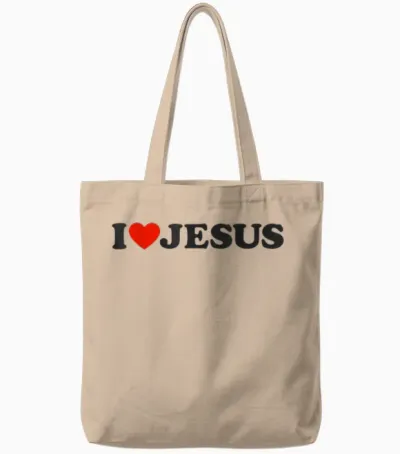 I Love Jesus Christ Christian Clothing T-Shirt, White, S Tote Bags - Natural