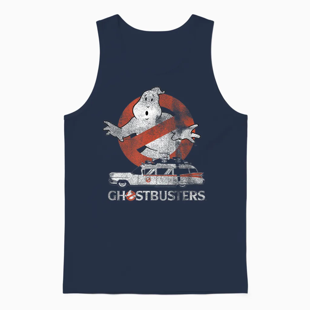 Ghostbusters No Ghost with Ectomobile Retro Movie Unisex Tank Top in Navy