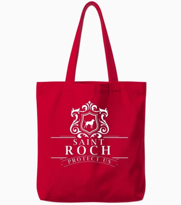 Saint Roch Patron Saint of Dogs Protection Tote Bags in Red