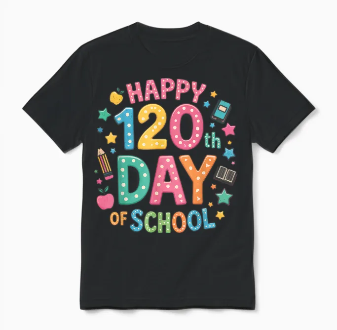 120th Day of School Groovy Teacher Kids 120 Days of School Unisex T-Shirt in Black