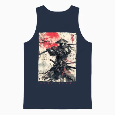 Japanese Samurai Warrior Ukiyo Ink Artwork Samurai Unisex Tank Top - Navy