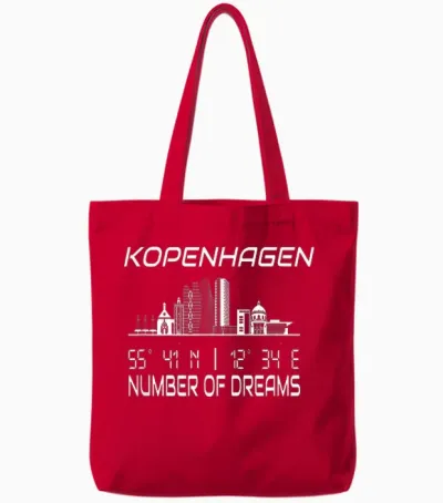 Skyline Kopenhagen Koordinaten Silhouette Stadtbild Dänemark Tote Bags - Red
