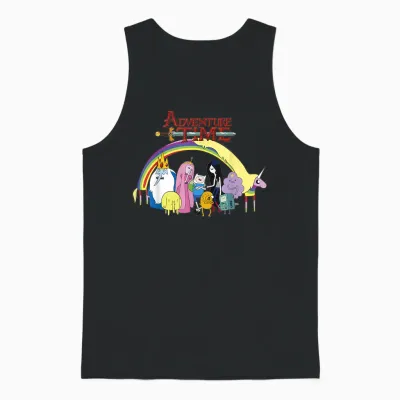 Adventure Time Classic Rainbow Unicorn Group Shot Unisex Tank Top - Black
