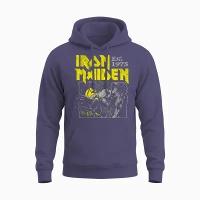 Iron Maiden - Fear of the Dark Yellow Text Unisex Hoodie - Heather Sport Dark Navy