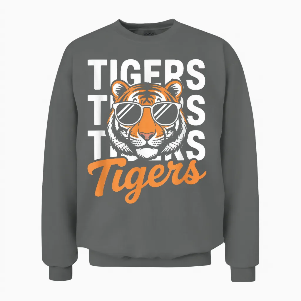 Retro Tigers Shirt Inspirational Athletic Name Design Tigers Unisex Sweatshirt in Graphite Heather