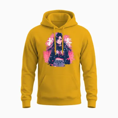 Anime Waifu Cute Manga Cat Girl Cute Retro Japanese T-Shirt, Black, S Unisex Hoodie - Gold