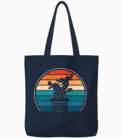 Retro Cactus Gardener Tote Bags - Navy