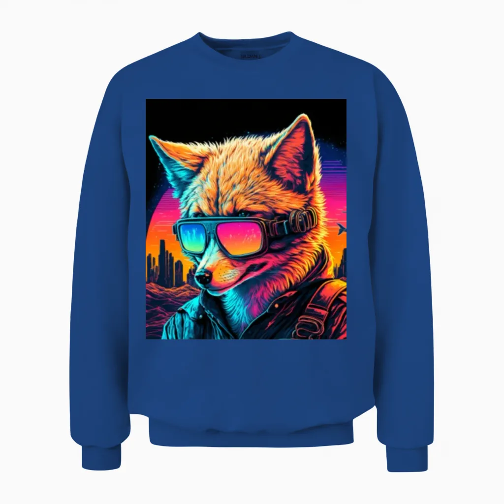 Retro Futuristic Synthwave Fox Unisex Sweatshirt - Royal