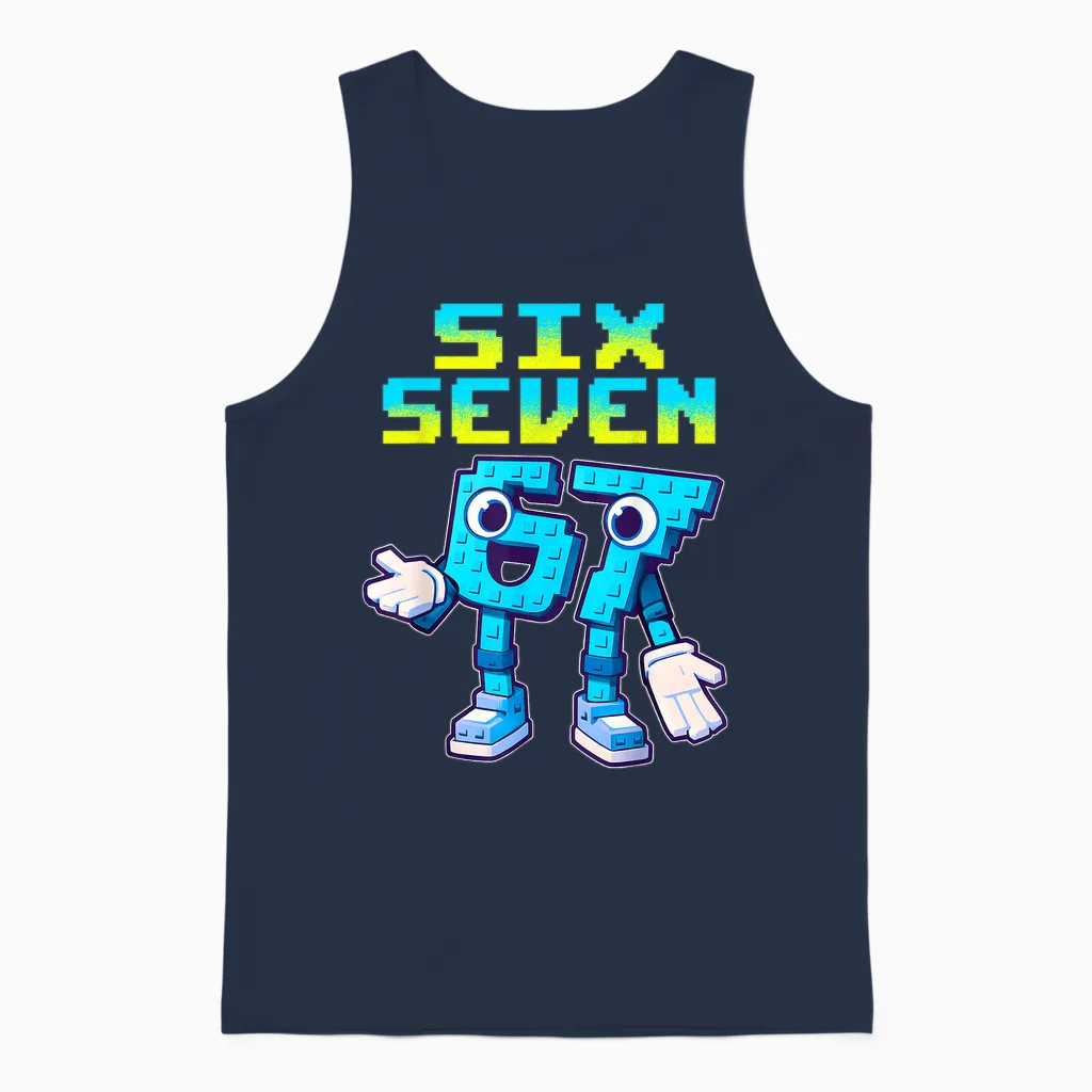 67 Six Seven 6-7 - Funny Italian Brainrot Kids Gaming Meme Unisex Tank Top in Navy