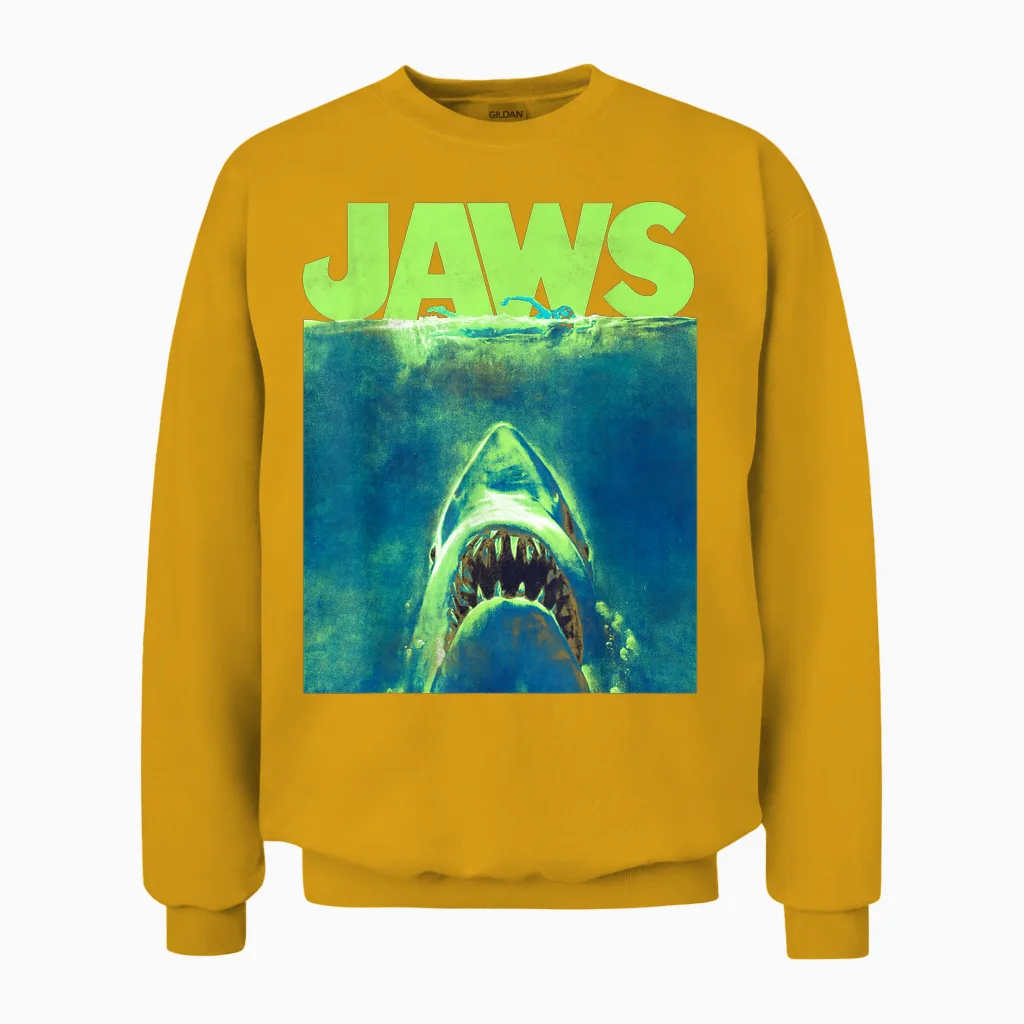 Jaws Surfacing Neon Poster Logo Unisex Sweatshirt in Gold