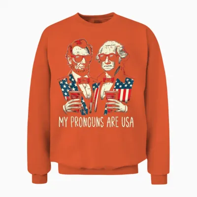 4th of July Lincoln Washington Funny American Men Women Unisex Sweatshirt - Orange