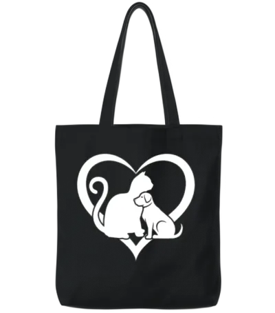 Dog and Cat Lover Dog Lover - Funny Cat & Dog Hear Tote Bags - Black