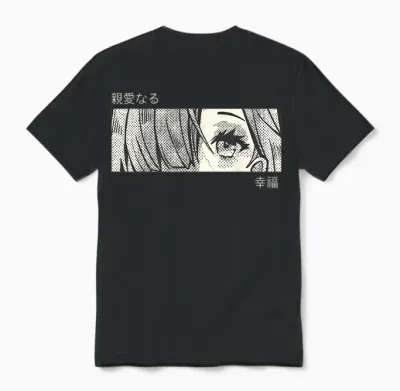 Anime Girl Eyes Panel Manga Aesthetic Design Unisex T-Shirt - Black