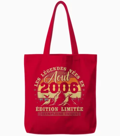 Vintage Août 2006 Cadeau Anniversaire 20 Ans Garçons Filles Tote Bags - Red