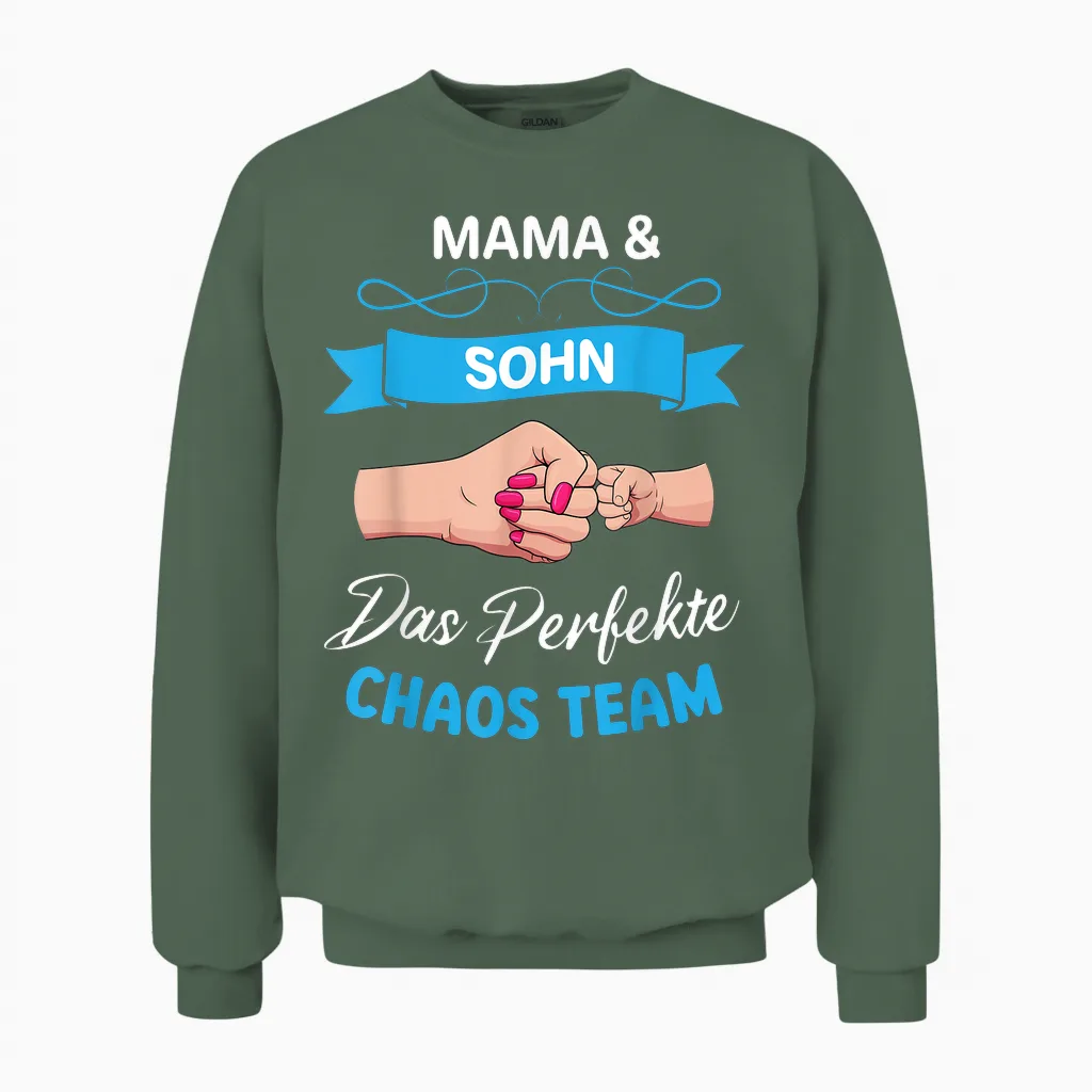 Mama Und Sohn Partnerlook Das Perfekte Chaos Team Muttertag Unisex Sweatshirt in Military Green