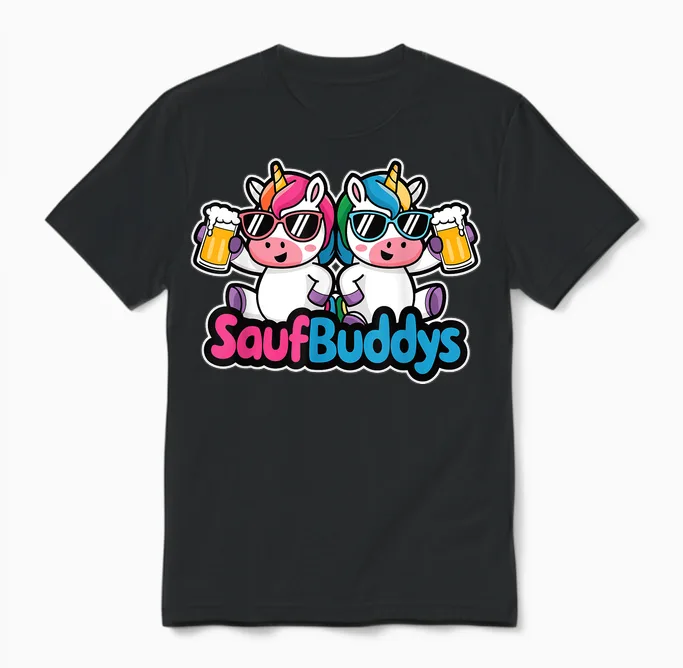 Saufbuddy Saufbuddys Saufen Bier Alkohol Party Einhorn Unisex T-Shirt in Black