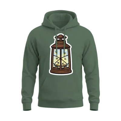 Glowing Firefly Lantern Illustration Unisex Hoodie - Military Green