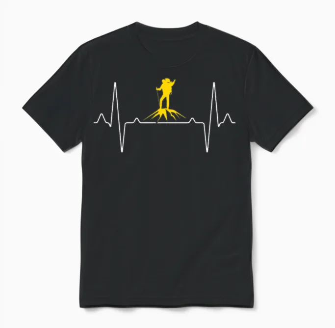 Hiking Heartbeat - & Outdoors Unisex T-Shirt in Black