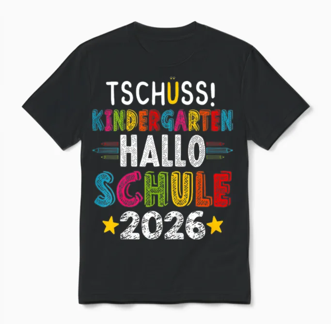 Tschüss Kindergarten Hallo Schule 2026 Kita Abschied Lustig Unisex T-Shirt in Black