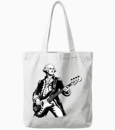George Washington Playing Bass Guitar, 250 Years 4th of July Tote Bags - White
