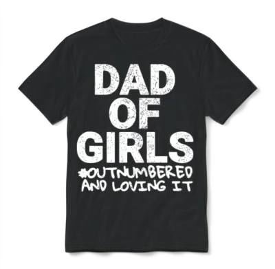Mens Dad of Girls Outnumbered Birthday Fathers Day Unisex T-Shirt - Black