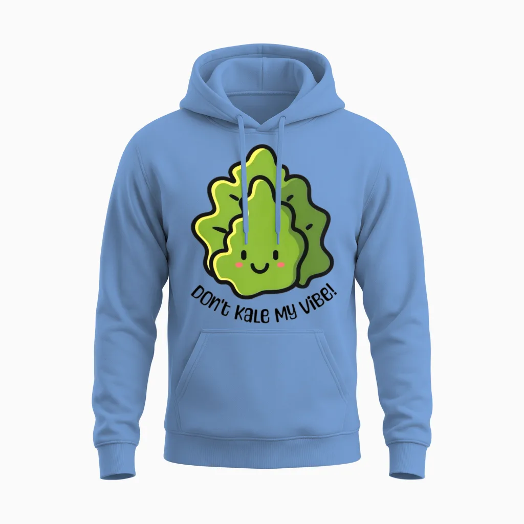 Don't Kale My Vibe Cute Kale Cartoon Unisex Hoodie in Carolina Blue