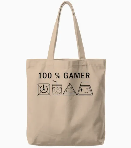 100 % Gamer for Only Gamer Fun Tote Bags in Natural