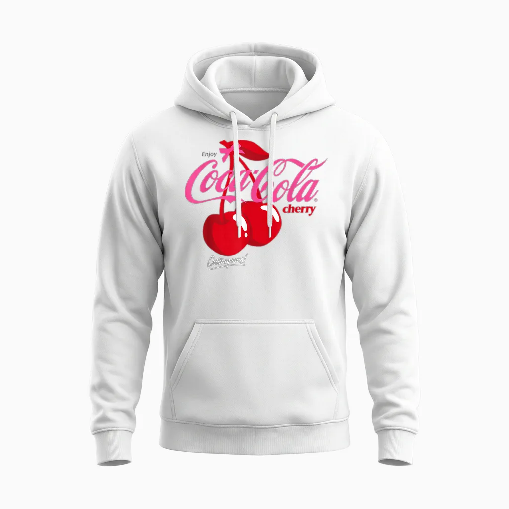 Enjoy Coca Cola Cherry Cola Outrageous! T-Shirt, Gray Unisex Hoodie in White