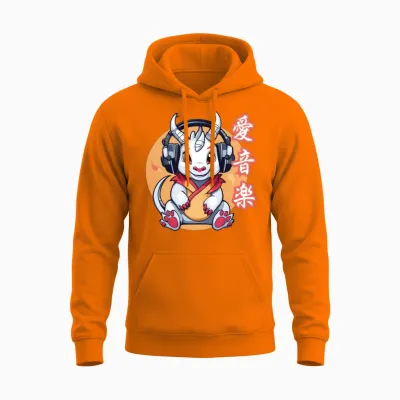 Japanese Music Dragon Unisex Hoodie - Safety Orange