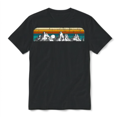 Retro Mountain Sunset Unisex T-Shirt - Black