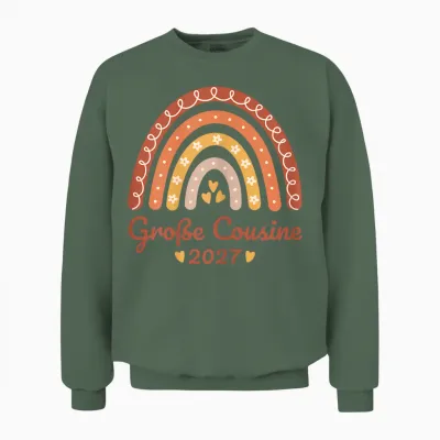 Große Cousine 2027 Regenbogen Nachwuchs Verkünden Kinder Unisex Sweatshirt - Military Green