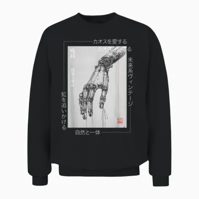 Futuristic Cyberpunk Hand - Japanese Streetwear Aesthetic Unisex Sweatshirt - Black