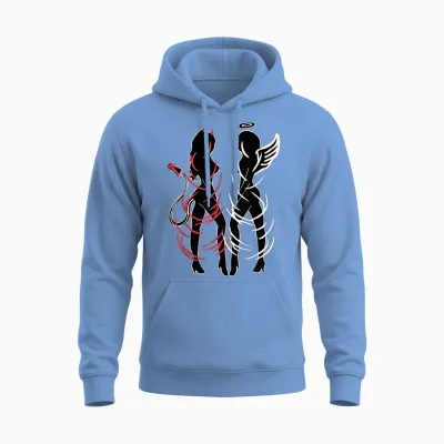 Sexy Duality Symbol Devil and Angel Girls Unisex Hoodie - Carolina Blue