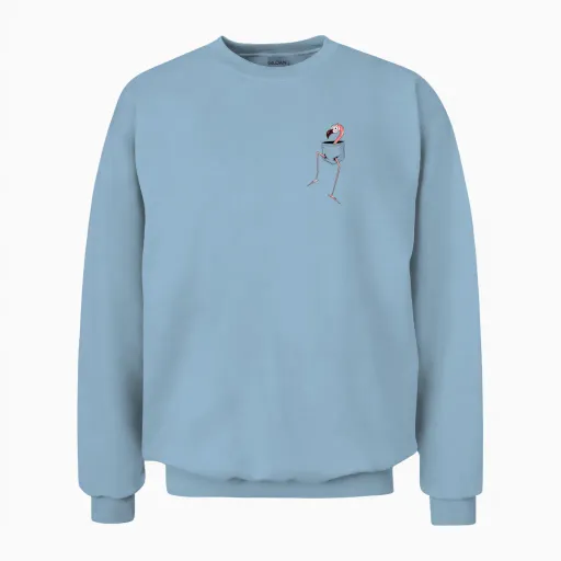 For Flamingo-Lovers L Fancy Pink Flamingo in a Pocket Unisex Sweatshirt in Light Blue